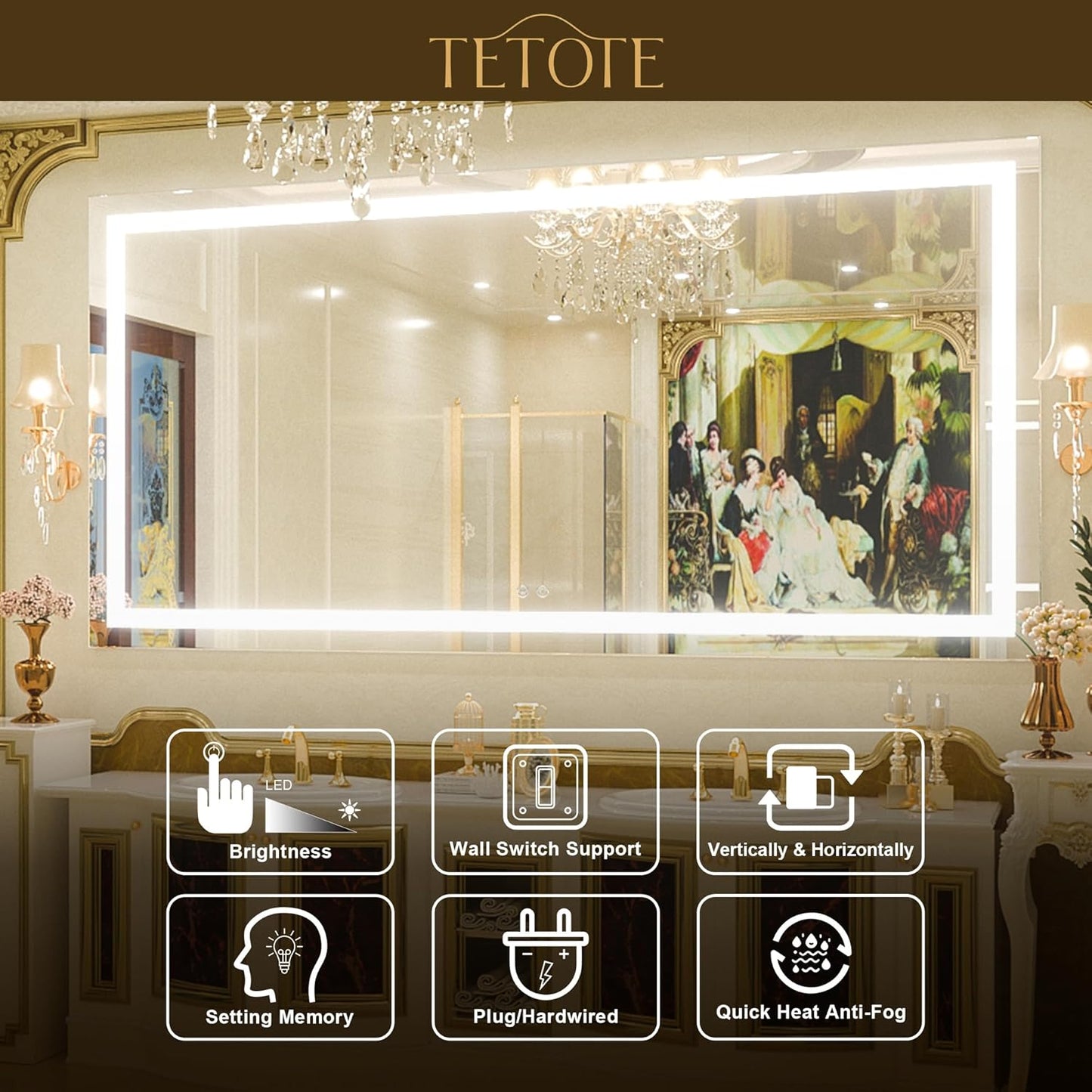 TETOTE 36 x 28 Bathroom LED Mirror Bedroom LED Mirror Fashion Style Vanity Makeup Mirror Dimmable Anti-Fog Wall Mounted Birthday Gift Housewarming Gift Wedding Gift