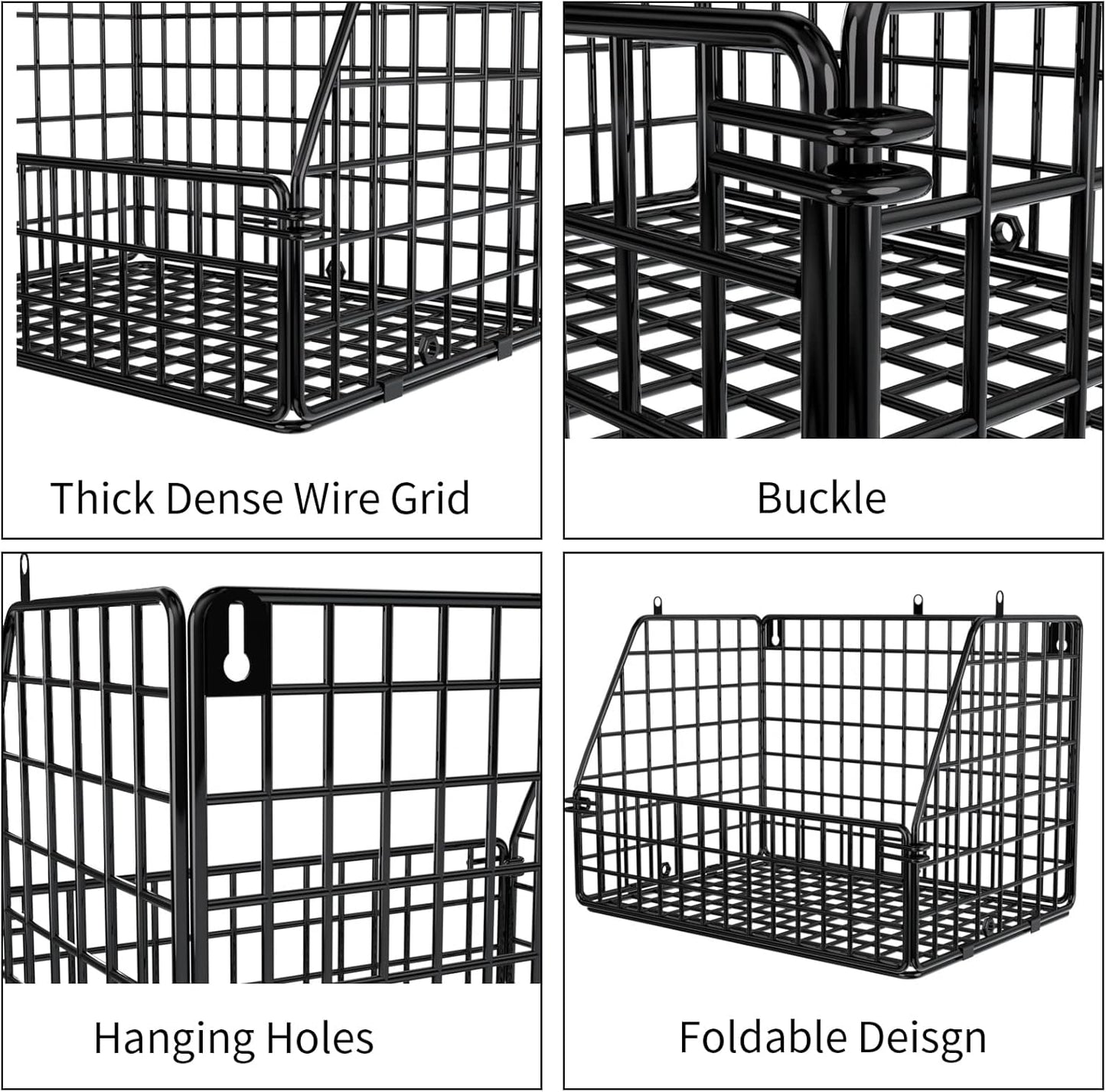 PUPPYCUTE Stackable Wire Baskets for Kitchen Closet Pantry Storage, Hanging Closet Organizers Storage Shelves Organization, Wall Mount Metal Basket Bins, Clothing Vegetable & Fruit Organizer 3 PCS