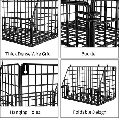 PUPPYCUTE Stackable Wire Baskets for Kitchen Closet Pantry Storage, Hanging Closet Organizers Storage Shelves Organization, Wall Mount Metal Basket Bins, Clothing Vegetable & Fruit Organizer 3 PCS