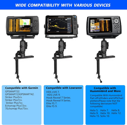 Velpaw 1.5" Ball Kayak Fish Finder Mount with Transducer Mounting Arm, Marine Electronic Mount Plate with Low Profile Track, Compatible with RAM Mounts, Scotty, Lowrance, Garmin