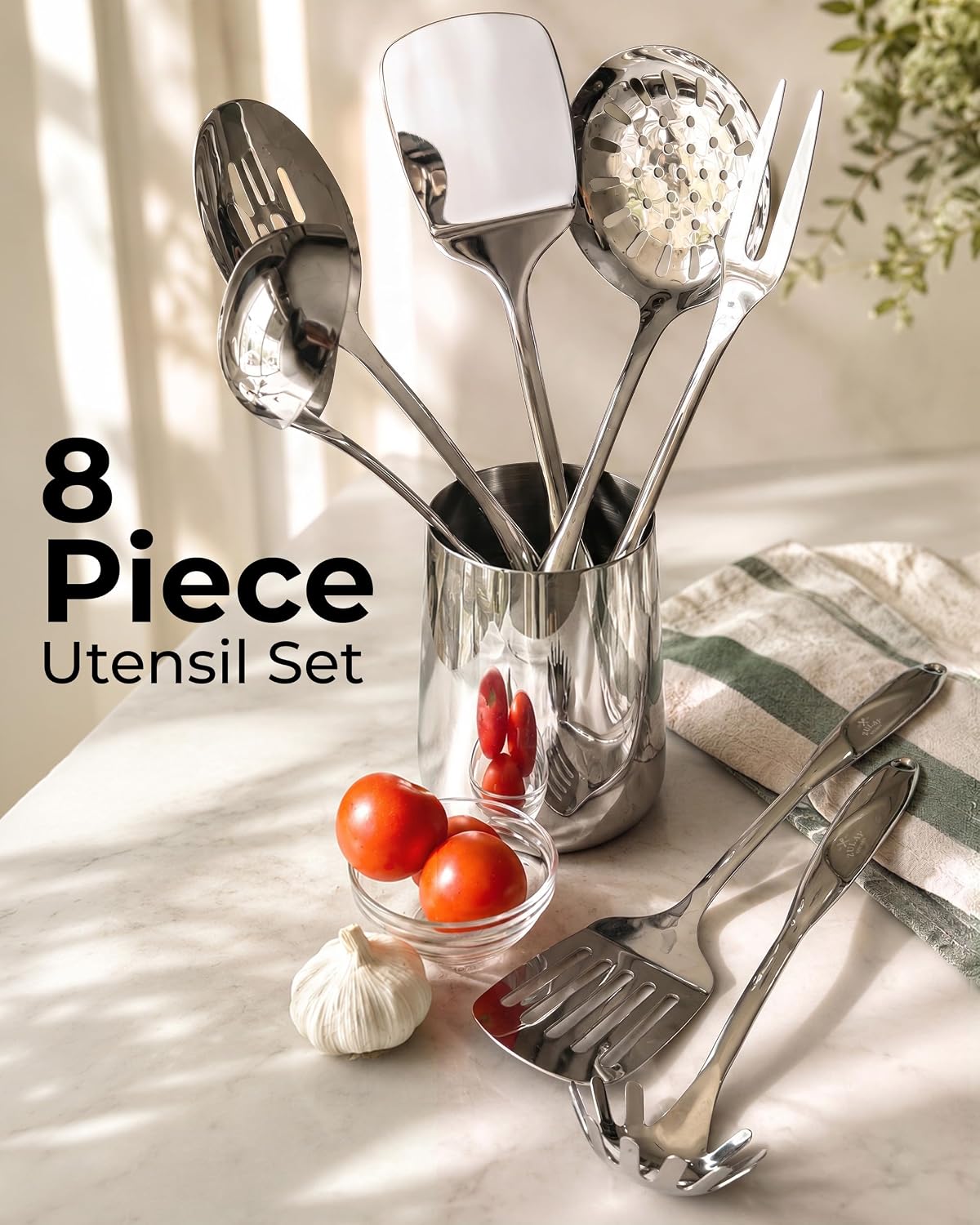 Zulay Kitchen Stainless Steel 8 Piece Cooking Utensil Set