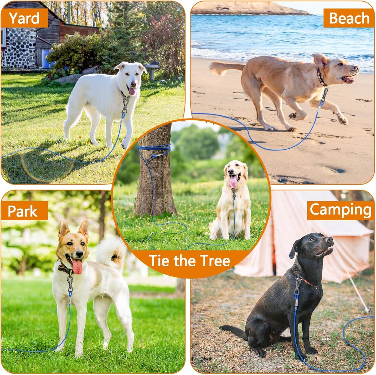 XiaZ Dog Runner Cable Dog Run Trolley Tie Out Cable Dog Chains for Outside Yard Camping Up to 250 Pound, 20 Feet