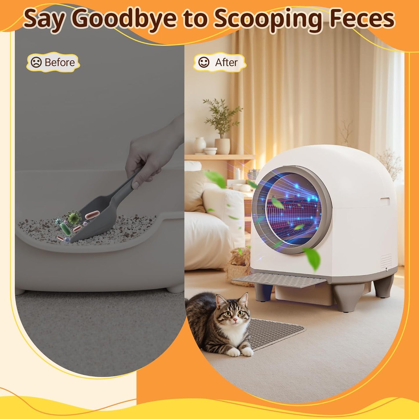 VICTONE Self Cleaning cat Litter Box with App Control Support Safety Protection, 90L Automatic Cat Litter Box for Multiple Cats with A Complimentary Garbage Bag (White)