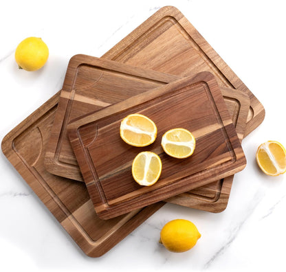 Bamboo Cutting Board Set of 3, Cutting Boards for Kitchen with Juice Groove, Bamboo Chopping Board Set, Serving Board Set for Meat, Fruit Vegetable and Cheese