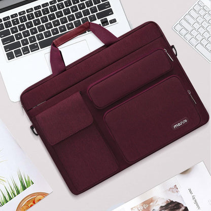 MOSISO Laptop Bag 13.3 inch, 13-13.3 inch Computer Shoulder Bag Compatible with MacBook Air/Pro 13/Pro 14, HP Dell ASUS Notebook &2 Raised&1 Flapover&1 Horizontal Pocket&Handle&Belt, Black