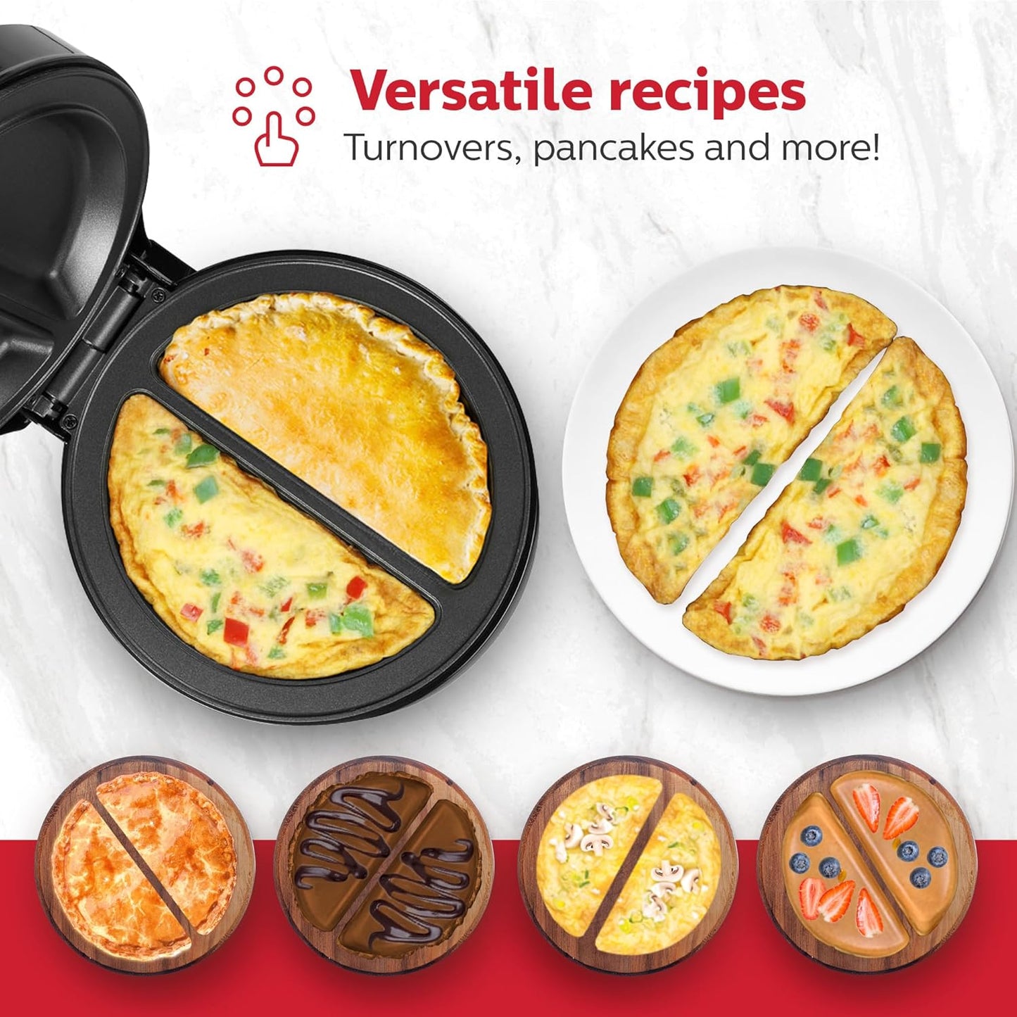 Holstein Housewares Non-Stick 6-Section Multi-Food Maker - Arepas, Mini Pancakes, Corncakes and More, 6-PC, Red/Black