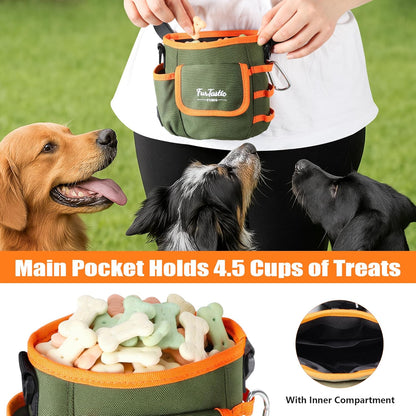 FurtasticFinds Dog Treat Pouch with Quick-Release Magnetic Closure, 3-Way Wear Treat Bags, 900D Waterproof Fabric, 4 Storage Spaces, Treat Pouch for Pet Training Walking (Green)