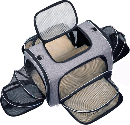 Cat Travel Bag 4 Sides Expandable Pet Carrier Airline Approved Folding Soft Sided Transport Tote Bag for cat