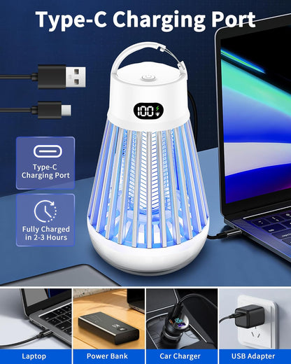 Eachway Bug Zapper Outdoor, 2 in 1 Powered Mosquito Zappers Killer with 2000mAh Battery & LED Light, 2000V Electric Fly Zapper, Waterproof Insect Zapper for Backyard, Patio (Black)