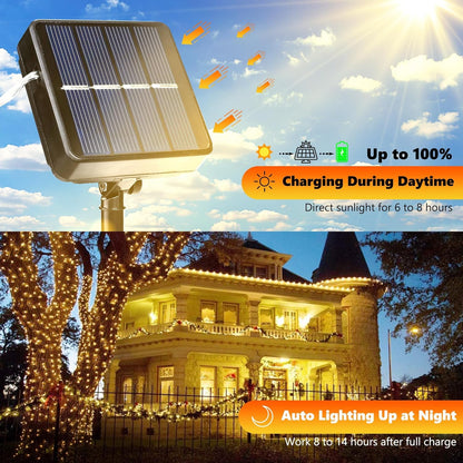 Joomer Solar String Lights Outdoor, 2Pack Total 80FT 240LED 8 Modes Solar Fairy Lights, Super Bright Waterproof Twinkle Lights for Tree, Patio, Garden, Outdoors (Warm White)