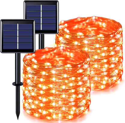 JMEXSUSS 2 Pack Halloween Solar Lights, Each 66ft 200 LED Orange Solar Fairy Lights Outdoor with 8 Modes, Copper Wire Solar String Lights for Garden Tree Yard