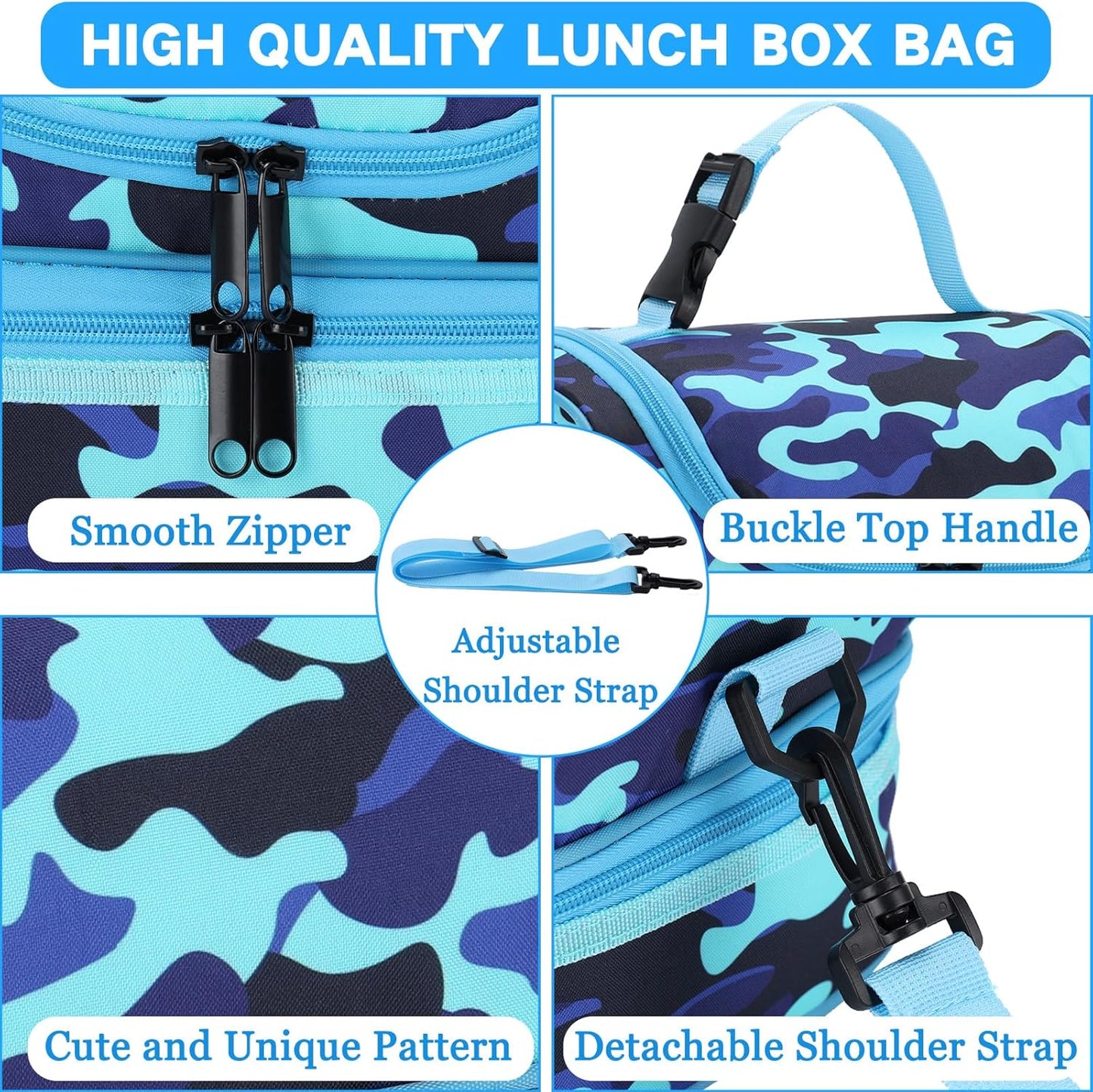 VASCHY Lunch Box Bag Men, Insulated Two Compartments Bento Cooler Bags for Adults/Women/Kids for School,Daycare,Kindergarten,Picnic Black