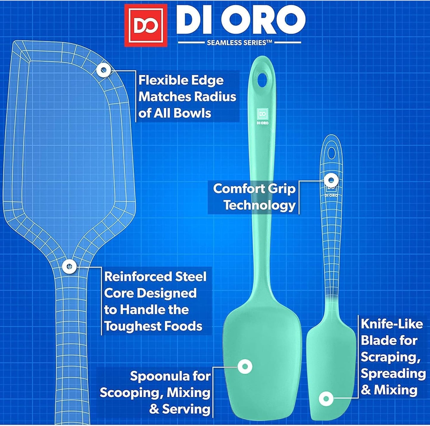 DI ORO Silicone Spatula Set - Rubber Kitchen Spatulas for Baking, Cooking, & Mixing - 600°F Heat-Resistant & BPA Free Silicone Scraper Spatulas for Nonstick Cookware - Dishwasher Safe (5pc, Black)