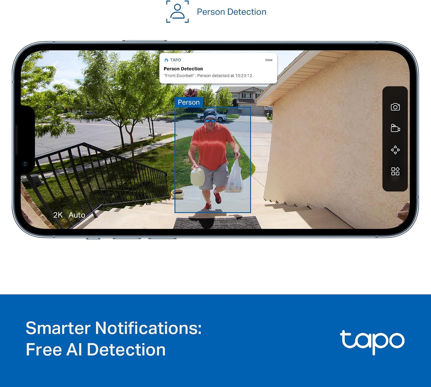Tapo 2K Wireless Smart Video Doorbell, D205, 160° Ultra-Wide View | Person Detection, 2-Way Talk, Ring Call, Night Vision, Subscription-Free Local Storage or Optional Cloud