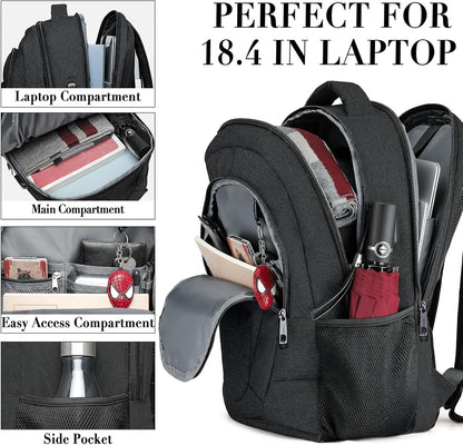 Backpack for Men and Women, School Backpacks for Teen Boys and Girls, Black Water Resistant Back Pack, Business Men Sturdy Computer Bag with USB Charging Port, Gifts