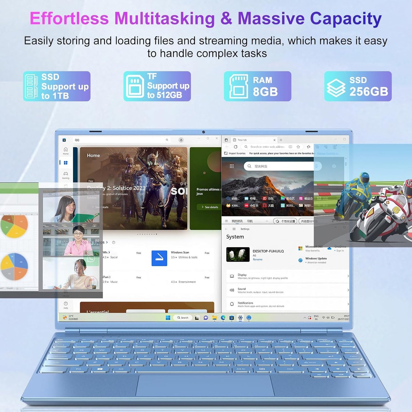 NOTODD Laptop 16" 12GB LPDDR4 512GB SSD Celeron N5095 Up to 2.9Ghz Quad-Core Win 11 PC 1920*1200 2K Screen Dual WIFI Support 2.5" HDD 1TB SSD Expand with Cooling Fan Numeric Keypad for Business-Blue