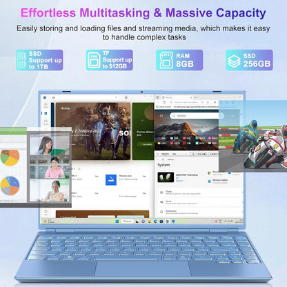 NOTODD Laptop 16" 12GB LPDDR4 512GB SSD Celeron N5095 Up to 2.9Ghz Quad-Core Win 11 PC 1920*1200 2K Screen Dual WIFI Support 2.5" HDD 1TB SSD Expand with Cooling Fan Numeric Keypad for Business-Blue