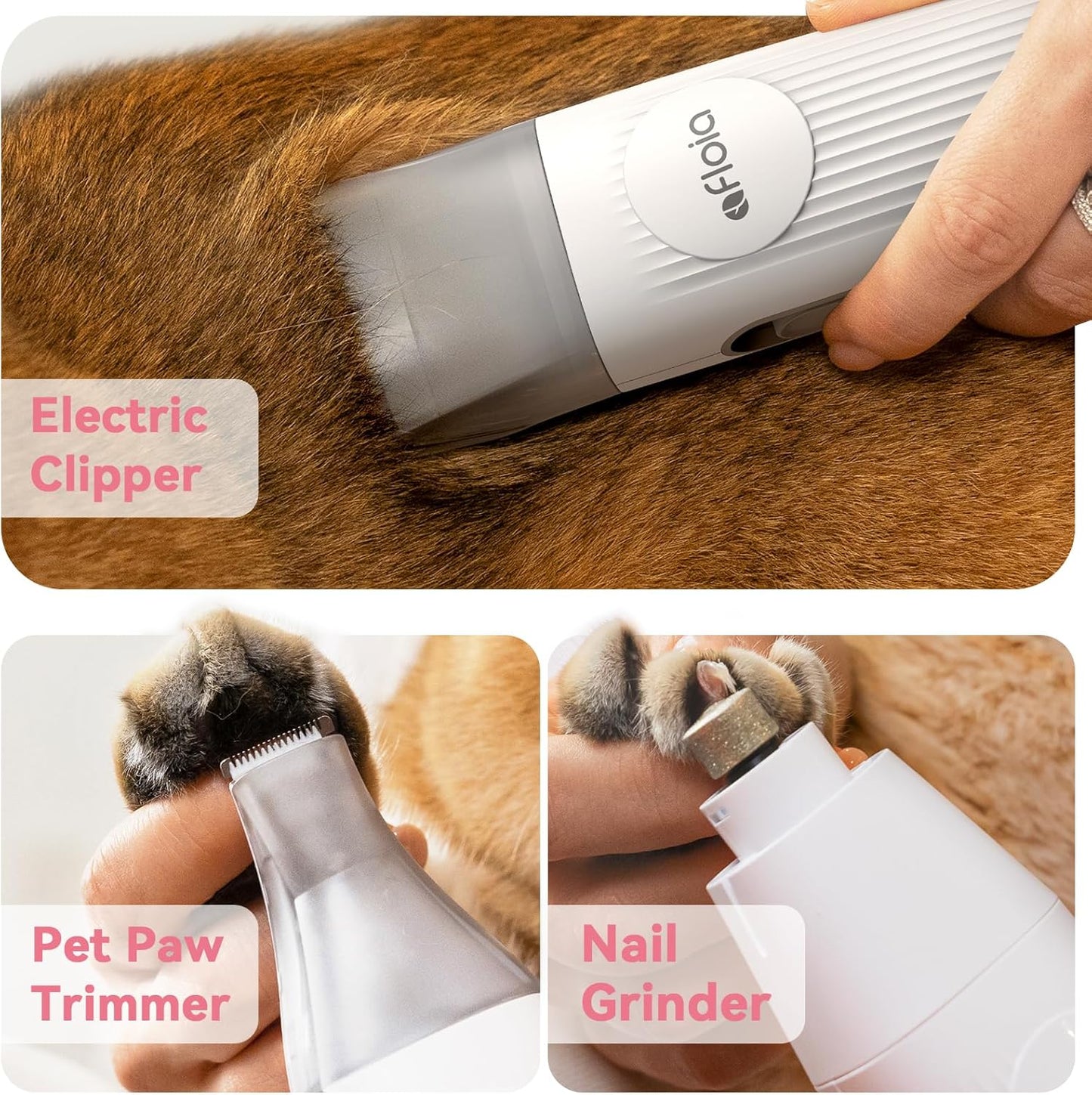 Afloia Dog Grooming Kit, Pet Grooming Vacuum & Dog Clippers Nail Trimmer Grinder & Dogs Brush for Shedding with 6 Pets Groom Tools, Low Noise Dogs Hair Remover Pets Supplies (White)