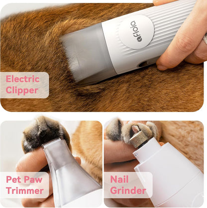 Afloia Dog Grooming Kit, Pet Grooming Vacuum & Dog Clippers Nail Trimmer Grinder & Dogs Brush for Shedding with 6 Pets Groom Tools, Low Noise Dogs Hair Remover Pets Supplies (White)