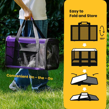 Conlun Cat Carrier Bag,Soft-Sided Pet Carriers for Dogs with 4-Sided Mesh,Airline Approved Cat Transport Carrier for Small&Medium Cats Kitten Puppy Up to 6Kg,Collapsible Cat Travel Carrier-M,Black