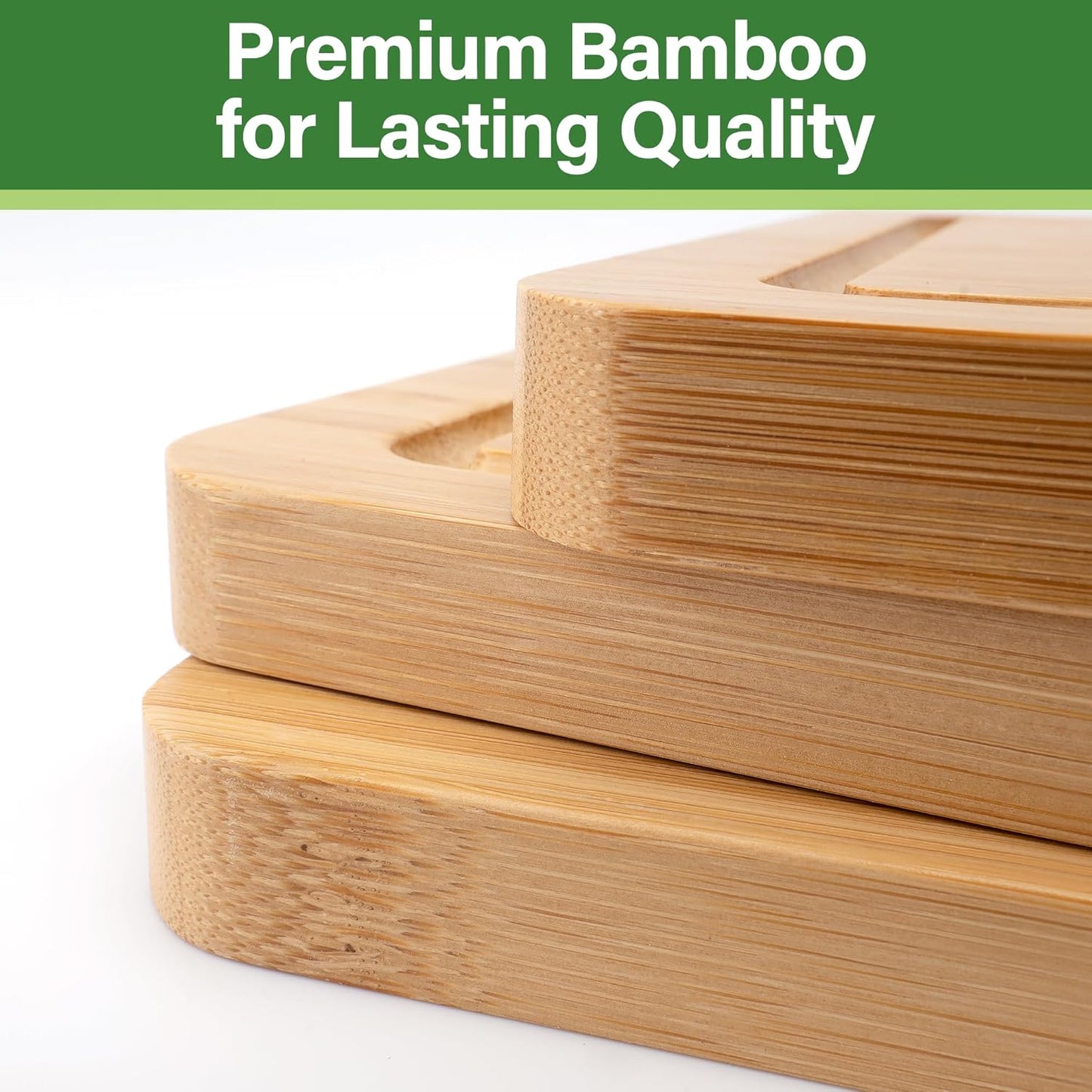 Bamboo Cutting Board for Kitchen, Bamboo Cutting Board Set of 3 with Juice Groove, Double-Sided Chopping Board Serving Board with Hanging Hole for Meat, Vegetables and Cheese