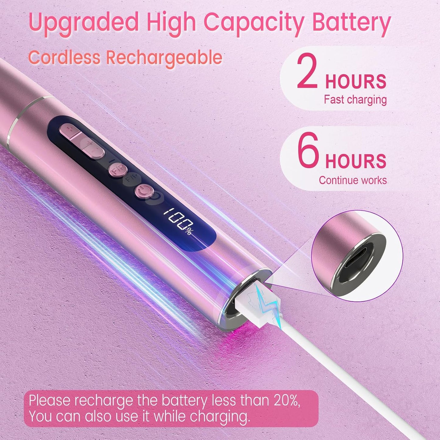 Cordless Electric Nail Drill 35000 RPM, Professional Portable Nail File for Acrylic Nails & Gel Polish Removal, Low Vibration & Heat E-file with 11 Drill Bits, Salon-Quality Manicure Pedicure Kit (Rose Pink）
