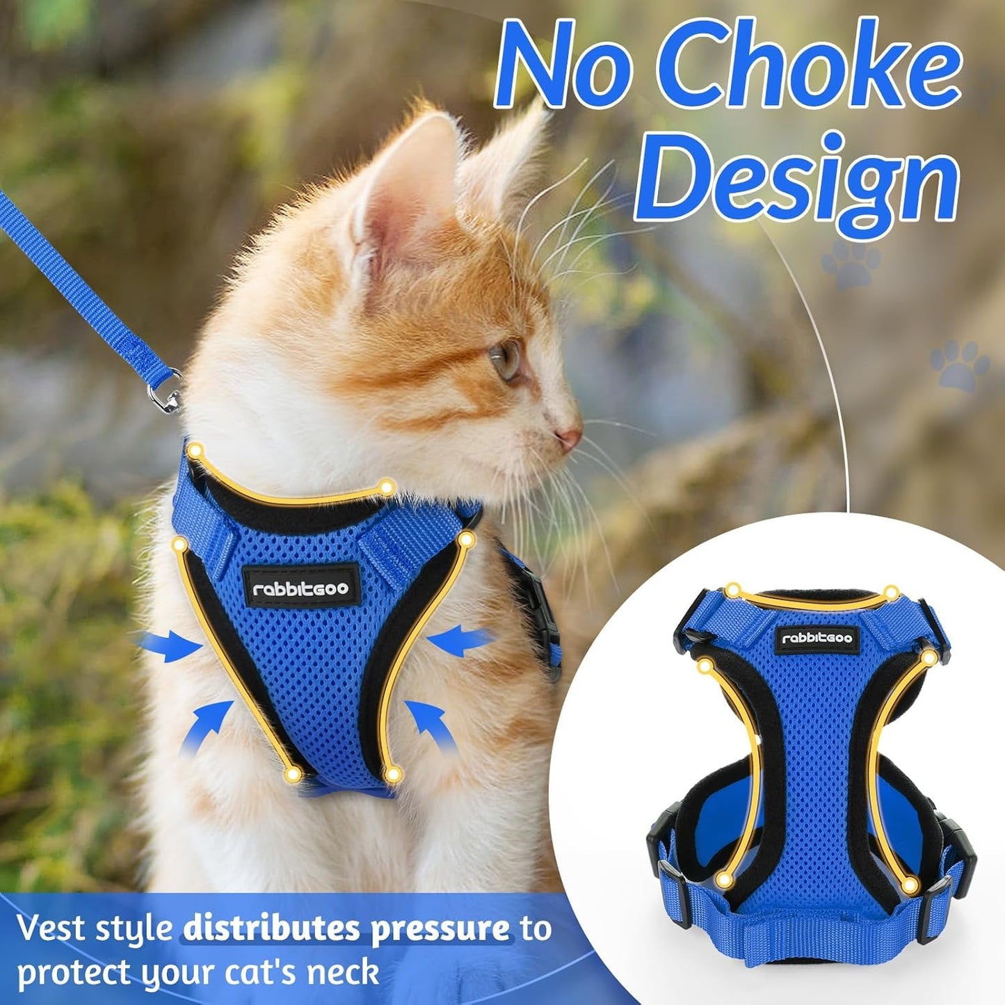 rabbitgoo Cat Harness and Leash for Walking, Escape Proof Soft Adjustable Vest Harnesses for Small Medium Cats, Easy Control Breathable Reflective Strips Jacket, XS, Black