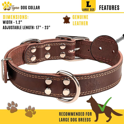 ADITYNA Heavy-Duty Leather Dog Collar for Medium Dogs - Soft and Strong, 100% Genuine Leather - Collier Pour Chien (Medium: Fit 13" - 20" Neck, Brown)