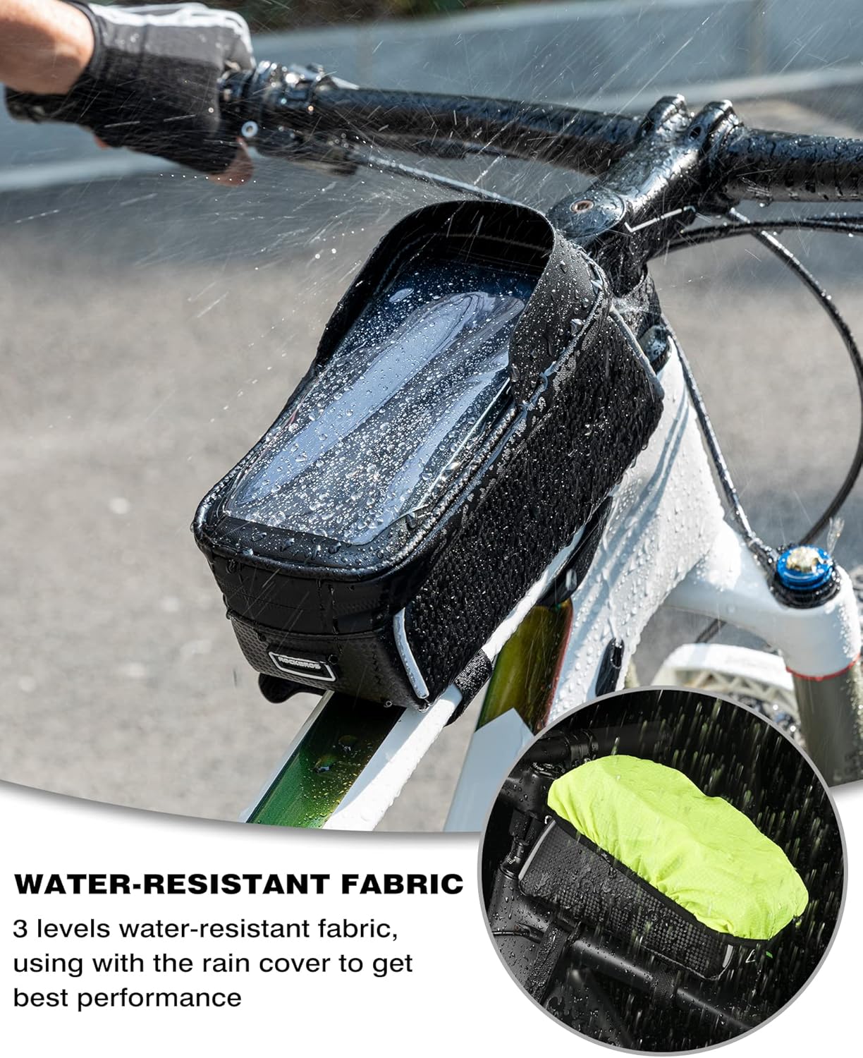 ROCKBROS Bike Phone Frame Bag 1.6L Bike Bag Waterproof Bike Accessories Touch Screen Bicycle Phone Case Compatible Phone Under 7”