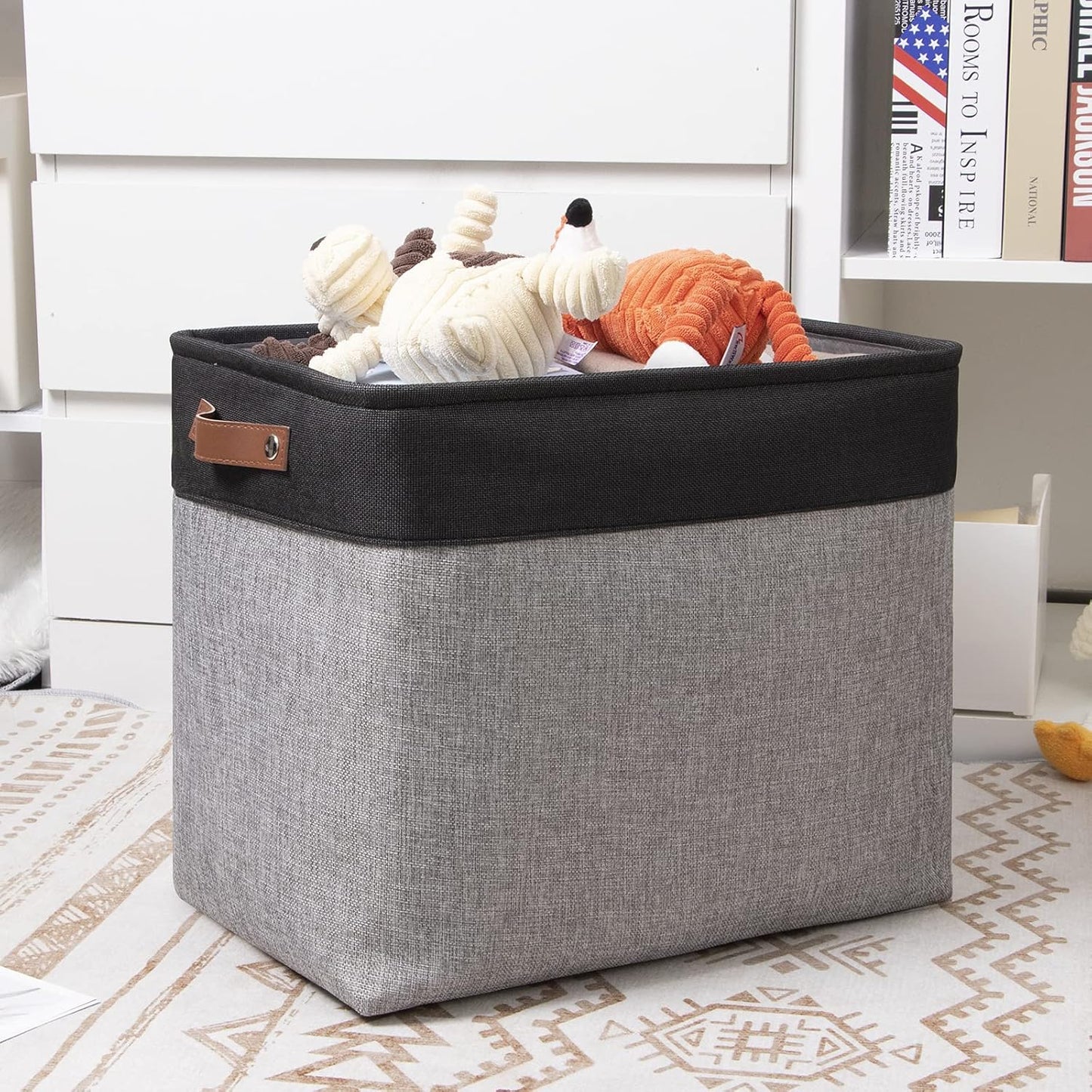 DULLEMELO Storage Baskets for Shelves, Fabric Collapsible Rectangular Storage Bins for Shelves, Closets, Nursery, Home, Office, Empty Gift Baskets (White&Teal)