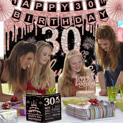 40th Birthday Decorations for Women,32pcs 40th Birthday Party Decorations,Including Backdrop, Crown,Sash,banner, Hanging Swirl,Cake Topper,balloons,Paper Fans,Anniversary Card and paper fans