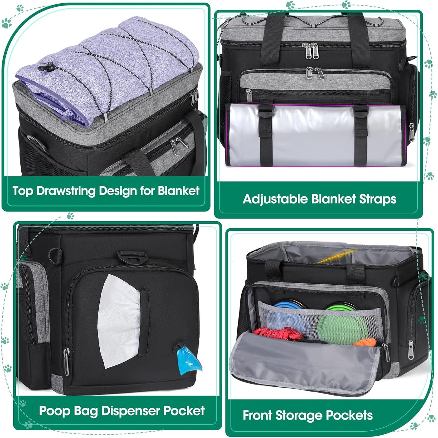 IGOLUMON Dog Travel Bag Weekend Pet Travel Bag Set for Supplies Large Dog Camping Kit Airline Approved Tote Organizer with Multi Pockets, 2 Large Food Containers, 2 Dog Bowls, 1 Feeding Mat