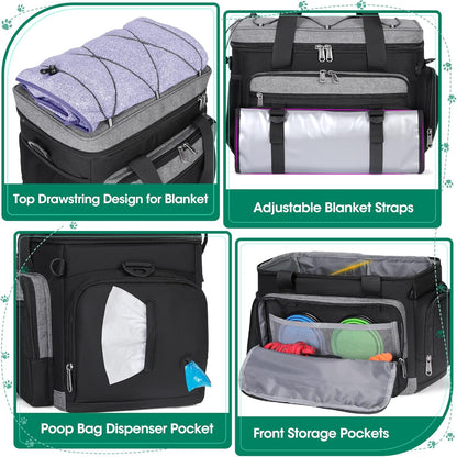 IGOLUMON Dog Travel Bag Weekend Pet Travel Bag Set for Supplies Large Dog Camping Kit Airline Approved Tote Organizer with Multi Pockets, 2 Large Food Containers, 2 Dog Bowls, 1 Feeding Mat