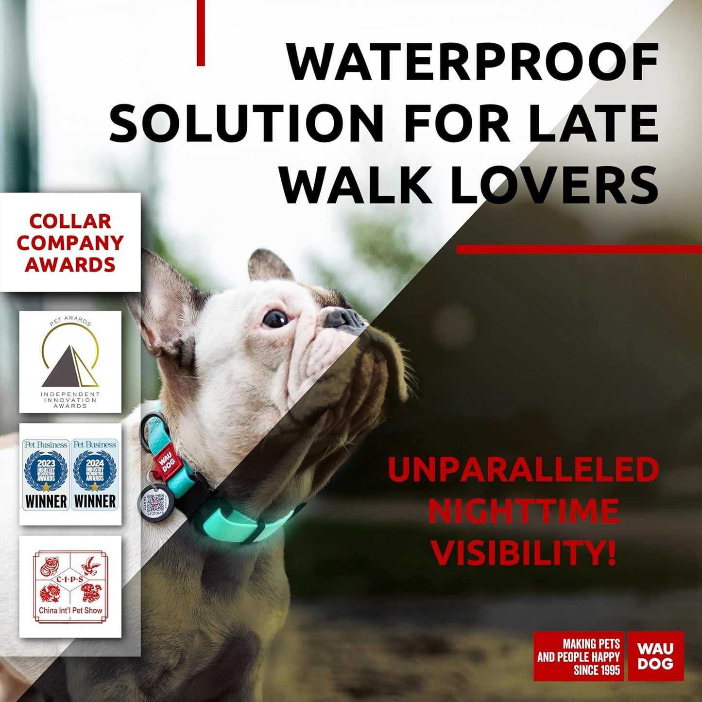 Waterproof Dog Collar - Adjustable Glow Dog Collar for Large Dogs, Small and Medium Dogs - Heavy Duty Dog Collars with Durable Metal Clasp and QR Dog Tag - Glow in The Dark Dog Collars