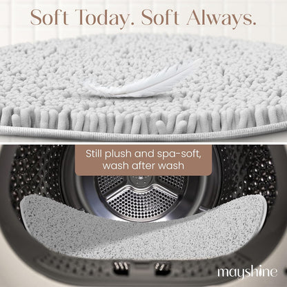 Soft Plush Chenille Bathroom Rug, Absorbent Microfiber Bath Mat, Machine Washable, Non-Slip Grip, Quick-Dry, Thick Shag Carpet Great for Bath, Shower Floor, Bedroom, or Door Mat (Beige, 17x24)