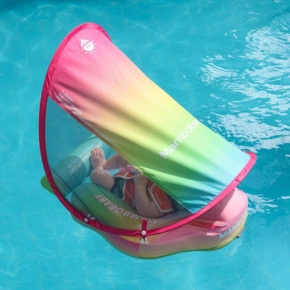 Mambobaby Baby Swim Float with Canopy, Non-Inflatable Solid Baby Float, Upgrade Soft Skin-Friendly Material Infant Swim Float