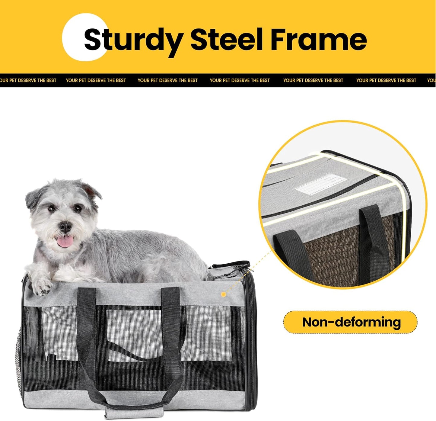 Conlun Cat Carrier Airline Approved, Soft-Sided Dog Carrier with Inner Safety Leash, Pet Transport Carrier for Small-Medium Cats Puppies up to 15 Lbs, Collapsible Travel Kitten Carrier Bag -Black M