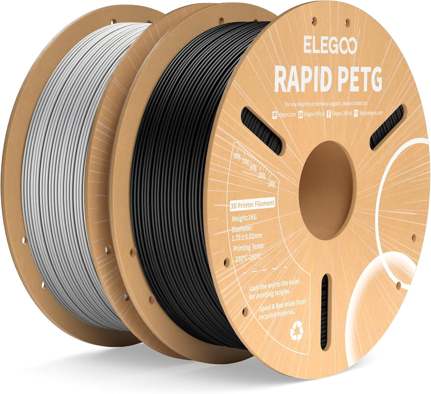 ELEGOO Rapid PETG Filament 1.75mm Black 1KG, 3D Printer Filament Max 600 mm/s High Speed Printing, Dimensional Accuracy +/- 0.02 mm Fit Most FDM Printer 1kg Cardboard Spool