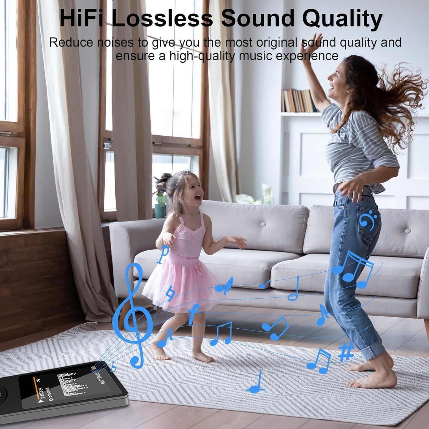 MP3 Player with Bluetooth, Portable 32GB MP3 Music Players with Speaker, Supports Alarm Clock, FM Radio, Recording Function, Up to 128GB Memory Storage, Earphones Included