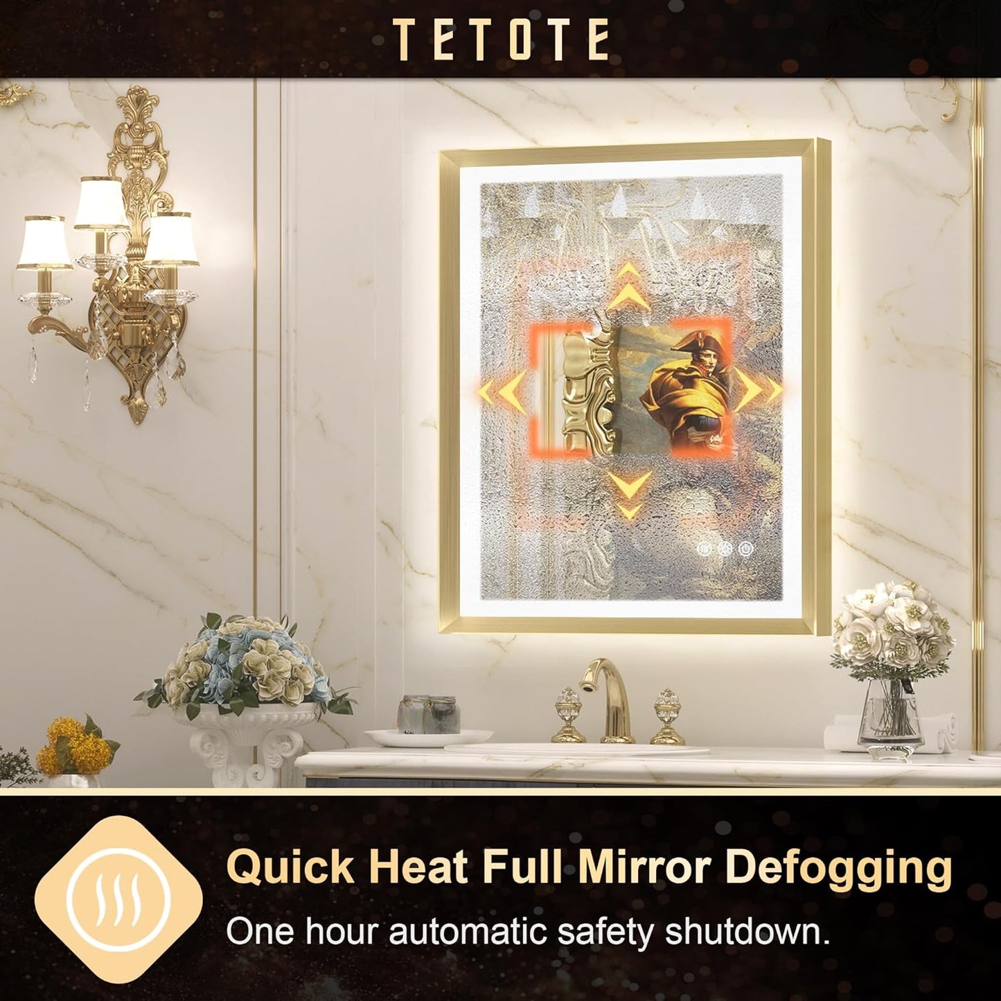 TETOTE 28x36 LED Mirror for Bathroom Black Metal Frame Frontlit & Backlit Lighted Vanity Mirror Baroque Gothic Anti Fog Stepless Dimmable White/Warm/Natural,Wall Mounted(Horizontal/Vertical)