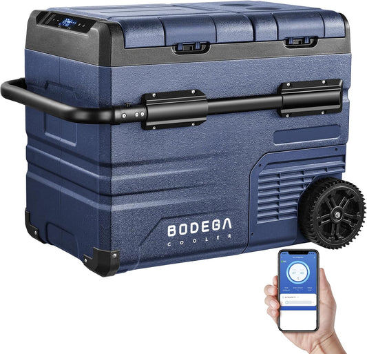 BODEGACOOLER 12V Portable Refrigerator Dual Zone 48 Quart, 45L Portable Car Fridge Freezer, -4℉-68℉℉ Car Cooler WIFI APP Control 12/24V DC and 100-240V AC for Camping,Travel, Home Use