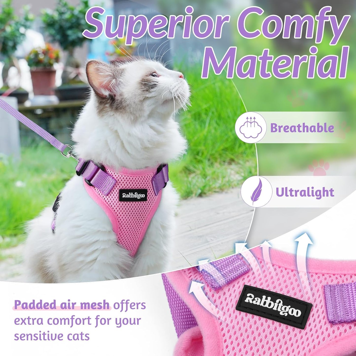rabbitgoo Cat Harness and Leash for Walking, Escape Proof Soft Adjustable Vest Harnesses for Small Medium Cats, Easy Control Breathable Reflective Strips Jacket, XS, Black