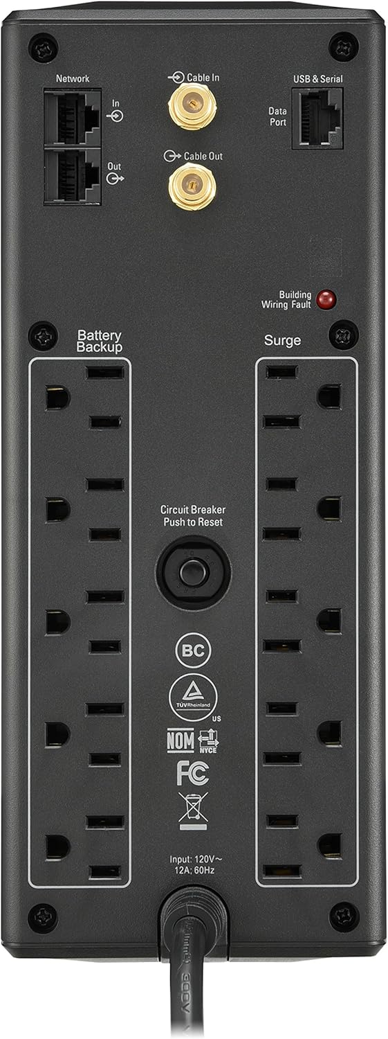 APC 1500VA UPS Battery Backup & Surge Protector, APC UPS Back-UPS Pro (BX1500M)