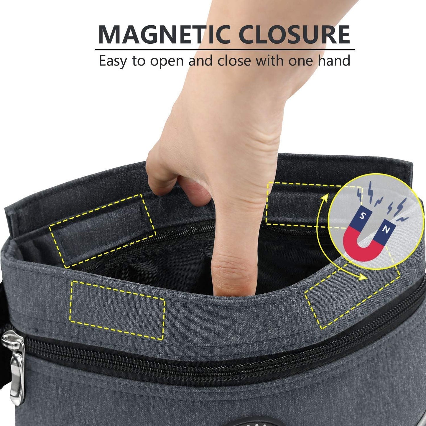 Dog Treat Pouch Bag with Magnetic Closure, 2 Zip Pockets, Dog Food Bag with Removable Inner Pocket, Padded Shoulder Strap, Perfect Food Bag for Agility Training - Including Carabiner