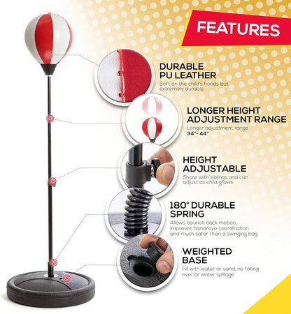 Whoobli Punching Bag for Kids Incl Boxing Gloves | 3-10 Years Old Adjustable Kids Punching Bag with Stand | Boxing Bag Set Toy for Boys & Girls New 2024