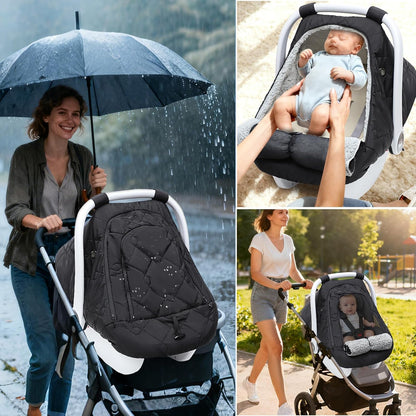 Winter Car Seat Cover for Baby Girl & Boy – Waterproof Infant Car Seat Canopy with Breathable Mesh, Thick Warm Fleece, Weather-Resistant Baby Winter Essential for Stroller & Carrier, Universal Fit, Black
