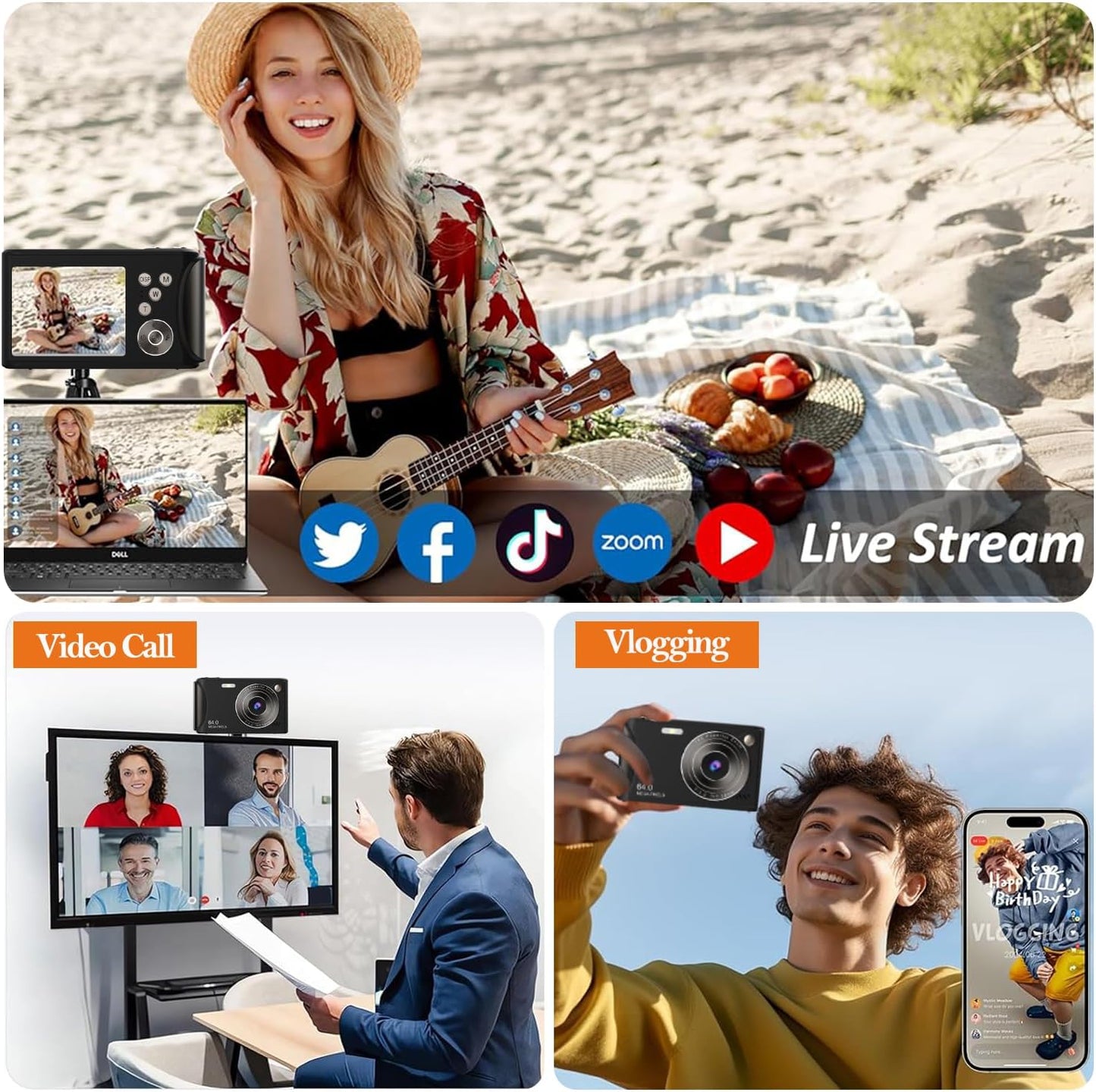 4K Digital Camera for Photography, 64MP Autofocus Vlogging Camera for YouTube, Anti-Shake, LED Screen, 18X Zoom, Point and Shoot Digital Camera for Teens Adult Beginner, 32GB High-Speed SD Card