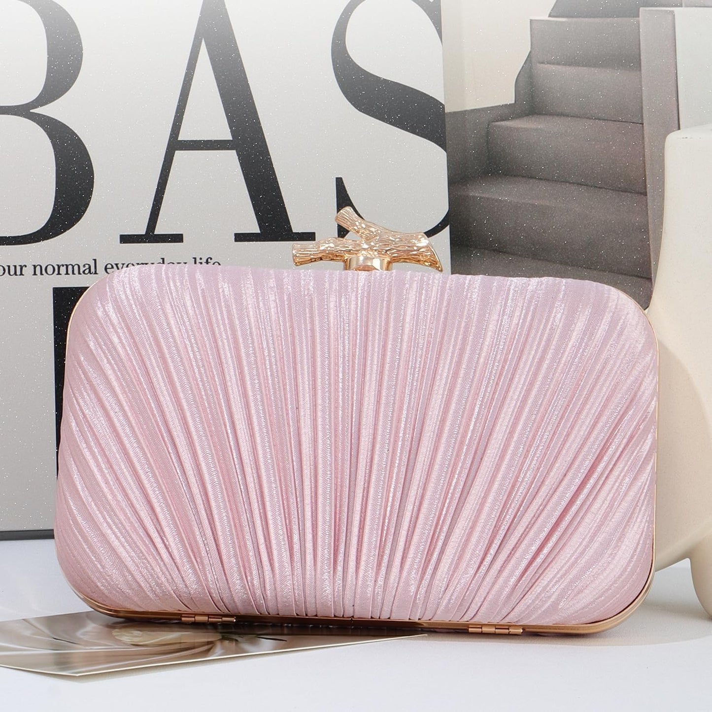 Clutch Purses for Women Evening Bag Pleated Clutch Bag with Chain Party Purses Handbag for Cocktail/Prom/Party/Wedding/Formal