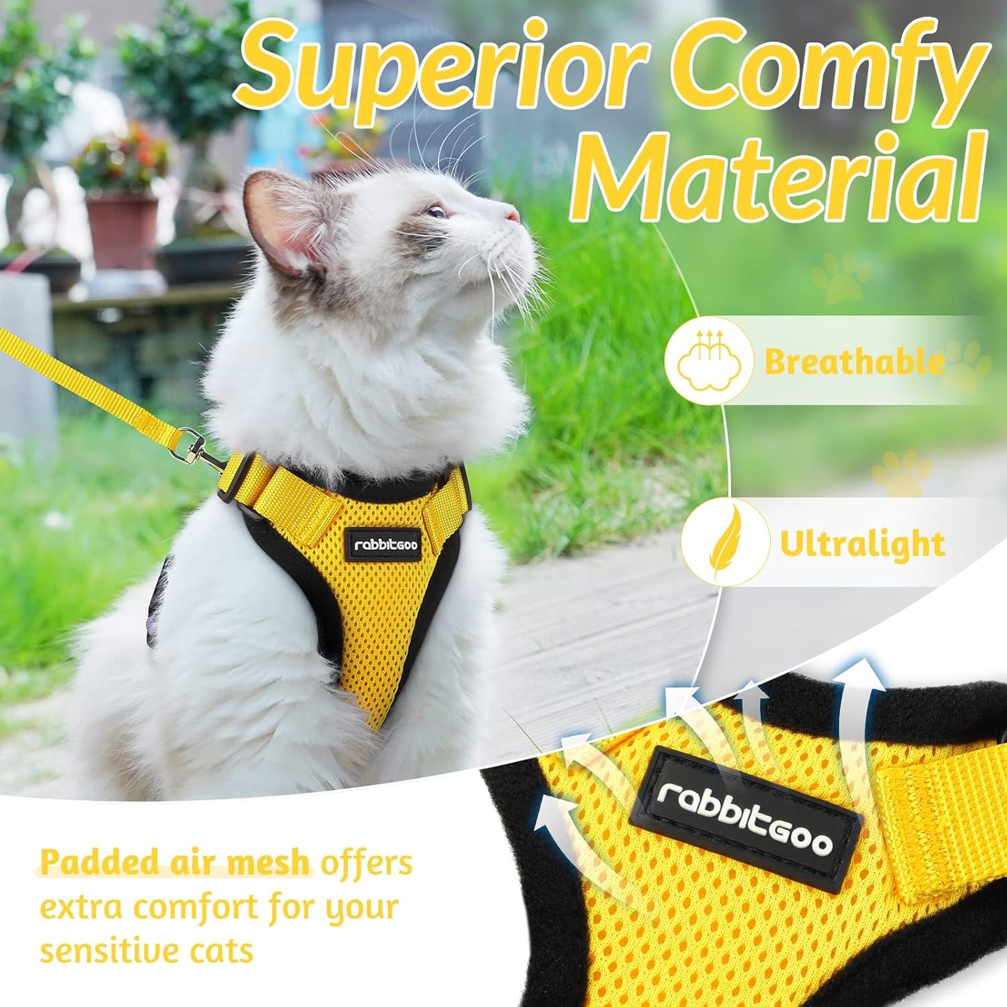 rabbitgoo Cat Harness and Leash for Walking, Escape Proof Soft Adjustable Vest Harnesses for Small Medium Cats, Easy Control Breathable Reflective Strips Jacket, XS, Black