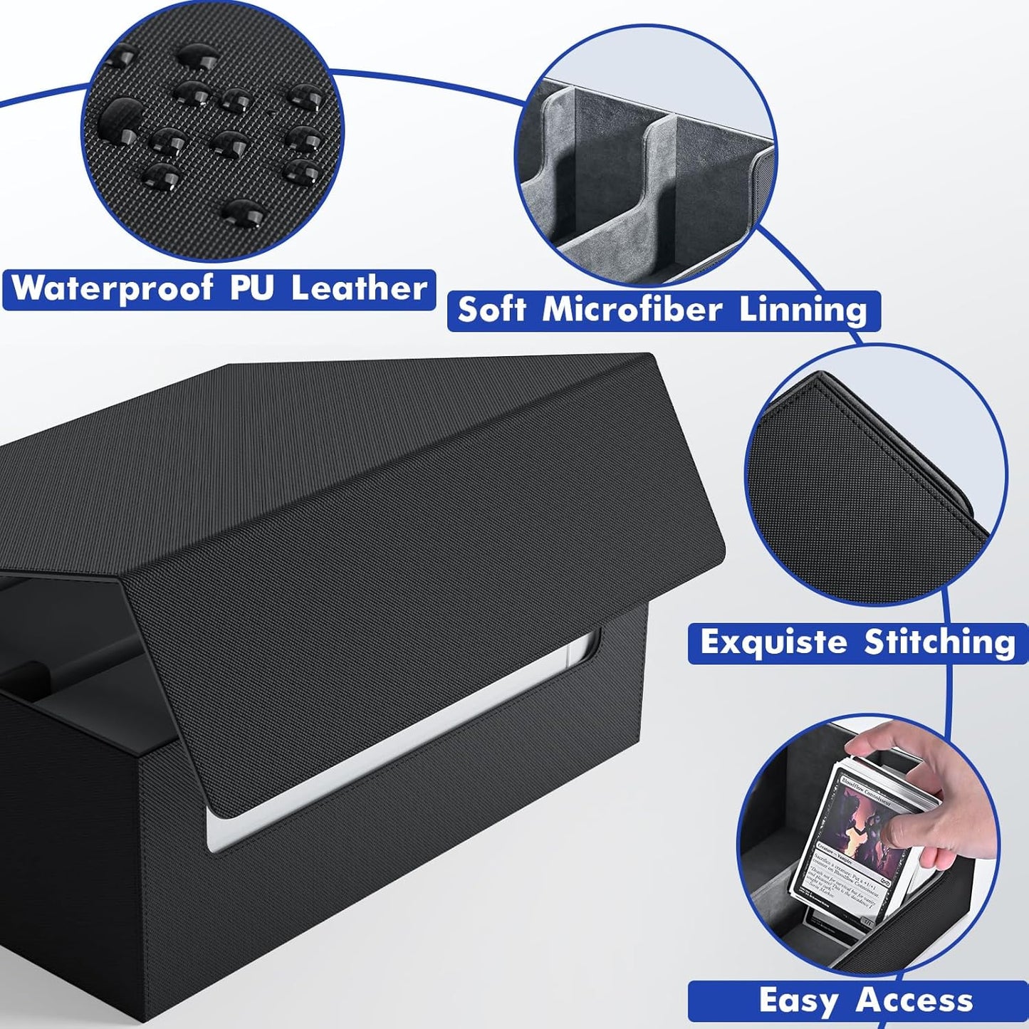 ZLCA Card Storage Box for MTG PTCG, Commander Deck Box Holds 3000+ Cards, Card Storage Case with 4 Stoppers, Card Organizer for TCG Sport Cards (Black)